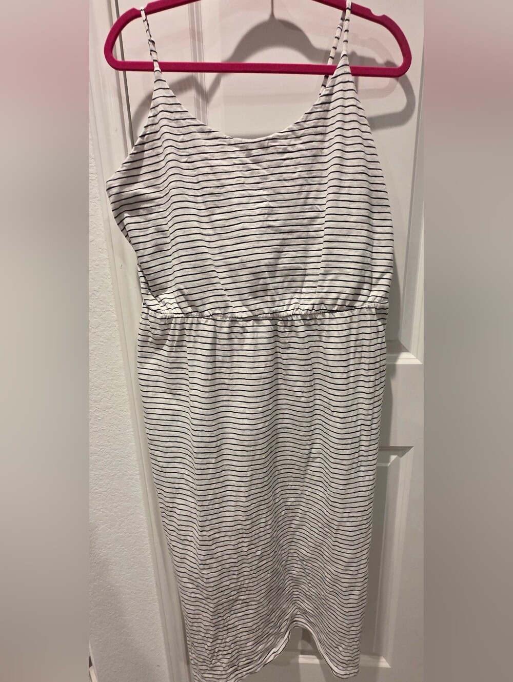 Striped White and Black Casual Sleeveless Dress